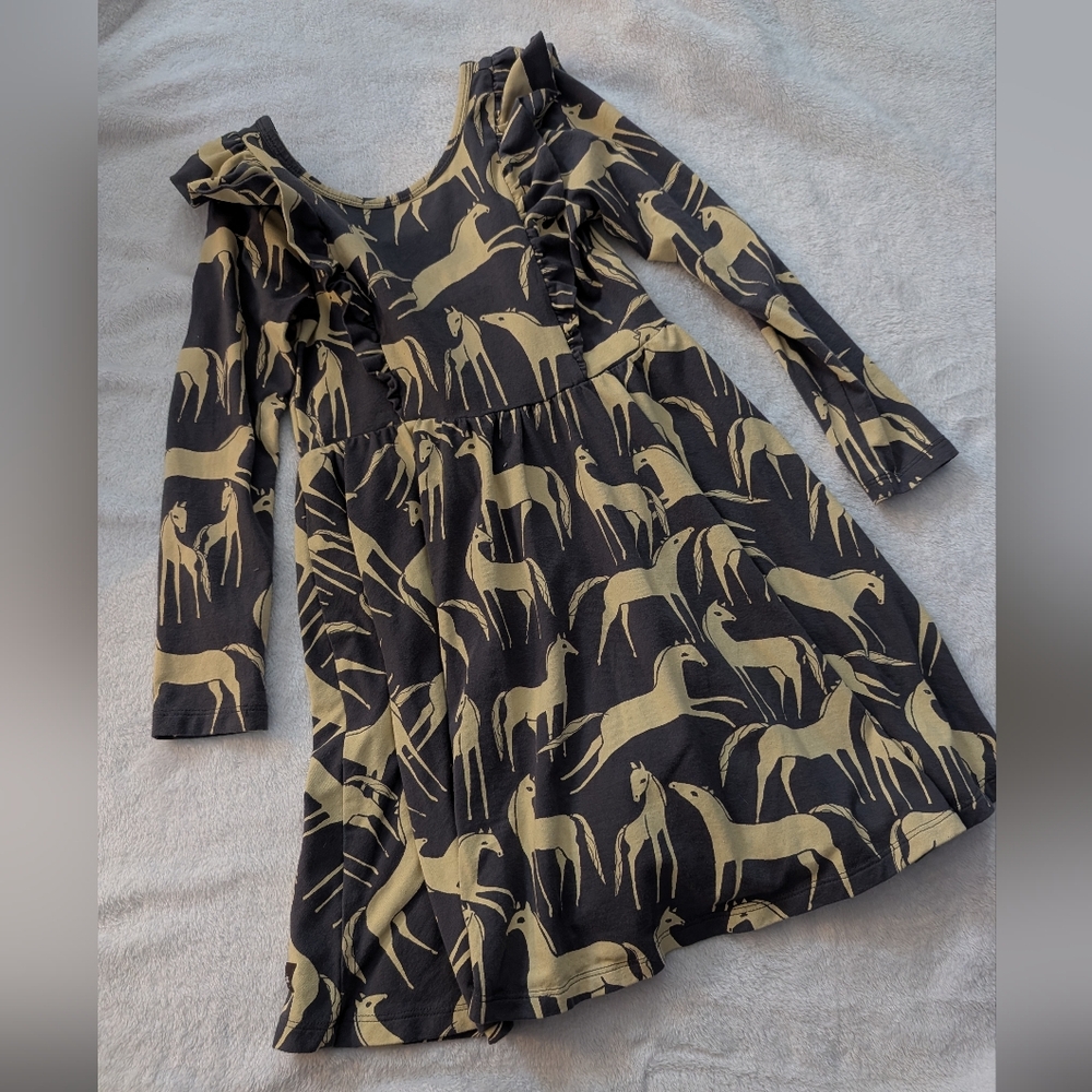 Tea Collection Ruffle Shoulder Ballet Dress Golden Horse